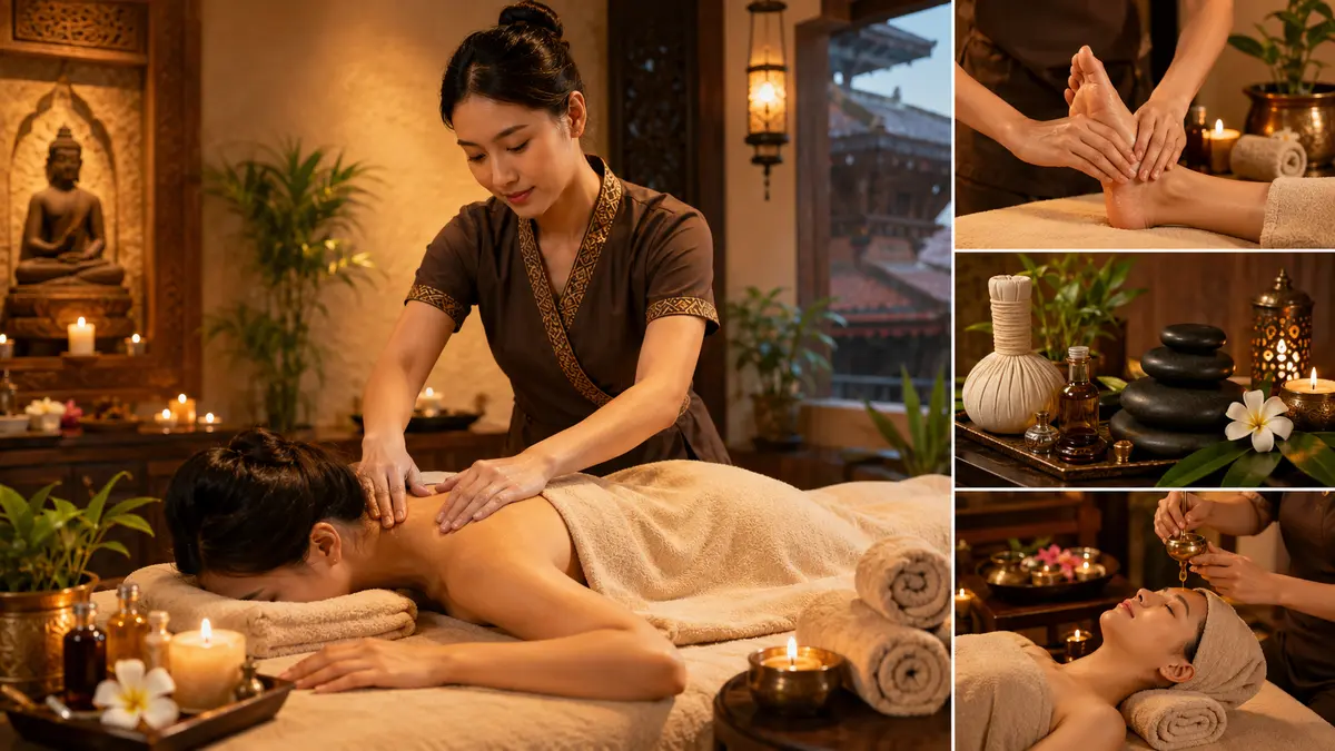 Relaxing massage treatments at a spa in Thamel with a therapist providing wellness therapy