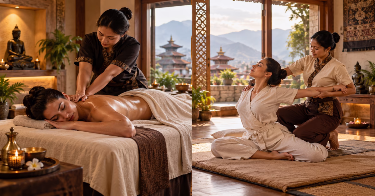 Deep tissue vs Thai massage comparison: pressure work vs stretching for back pain and post-trek recovery