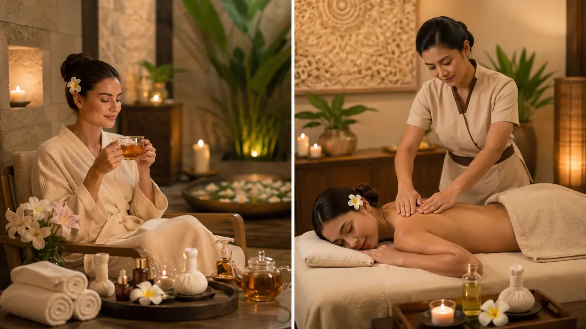 Comparison of spa relaxation and massage therapy treatments in a peaceful wellness center