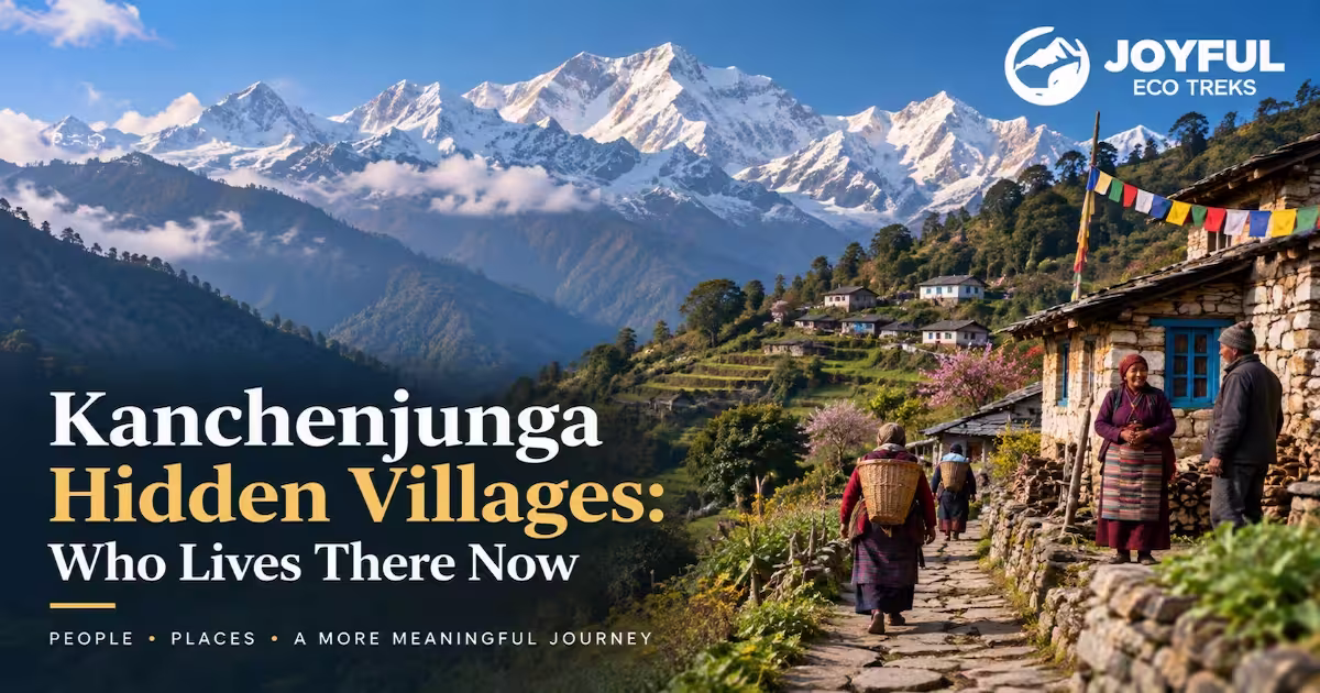 Stone houses and prayer flags in Ghunsa village, Kanchenjunga hidden villages, at 3,595 meters elevation in Nepal