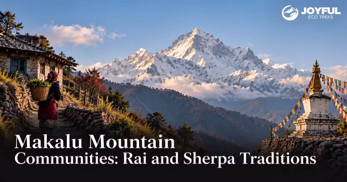 Kulung Rai and Sherpa settlements spanning the Makalu mountain communities, separated by altitude and sacred tradition