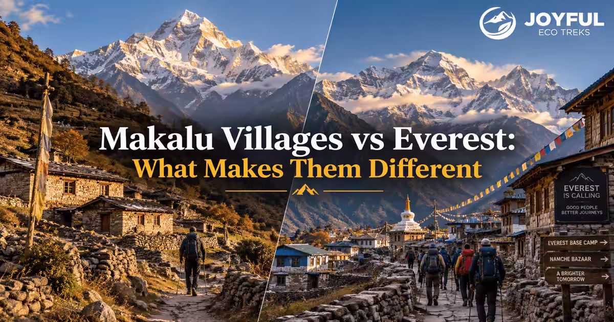 Traditional Makalu village at Tashigaon with terraced farms, last permanent settlement on the Makalu Base Camp trail