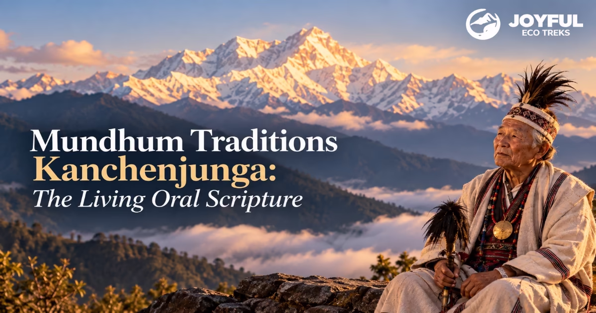 An altar with offerings at a Sakela Ubhauli ceremony in Taplejung, demonstrating Mundhum traditions Kanchenjunga